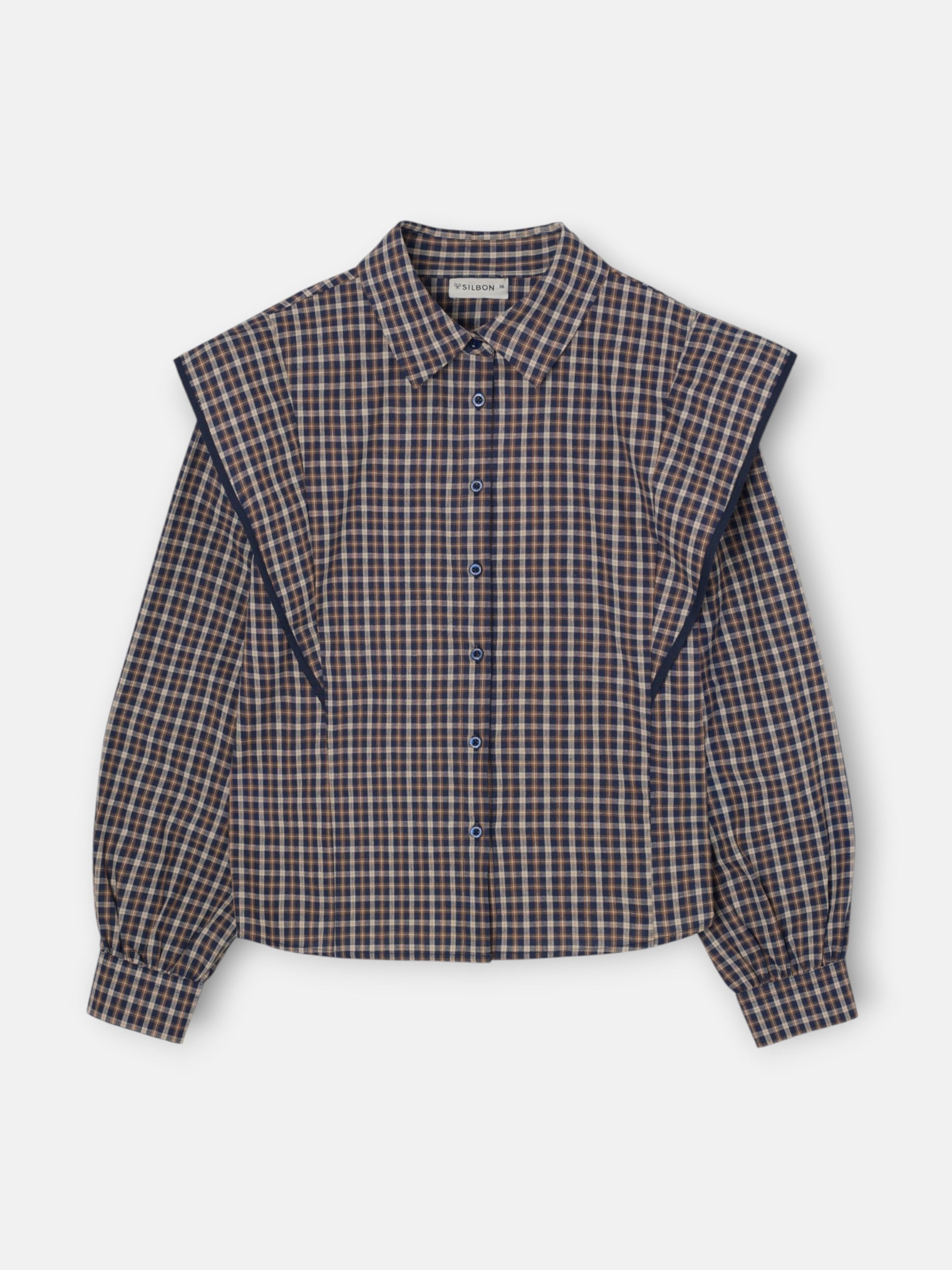 Camisa estruturada aos quadrados azuis e castanhos