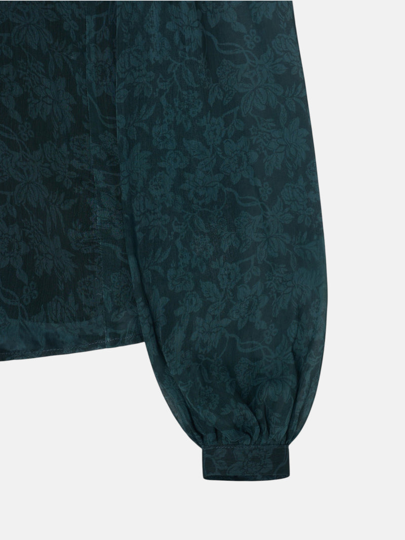 Blouse à bretelles col imprimé fleurs vert