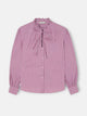Camisa cuello alto lazos rayas rosa