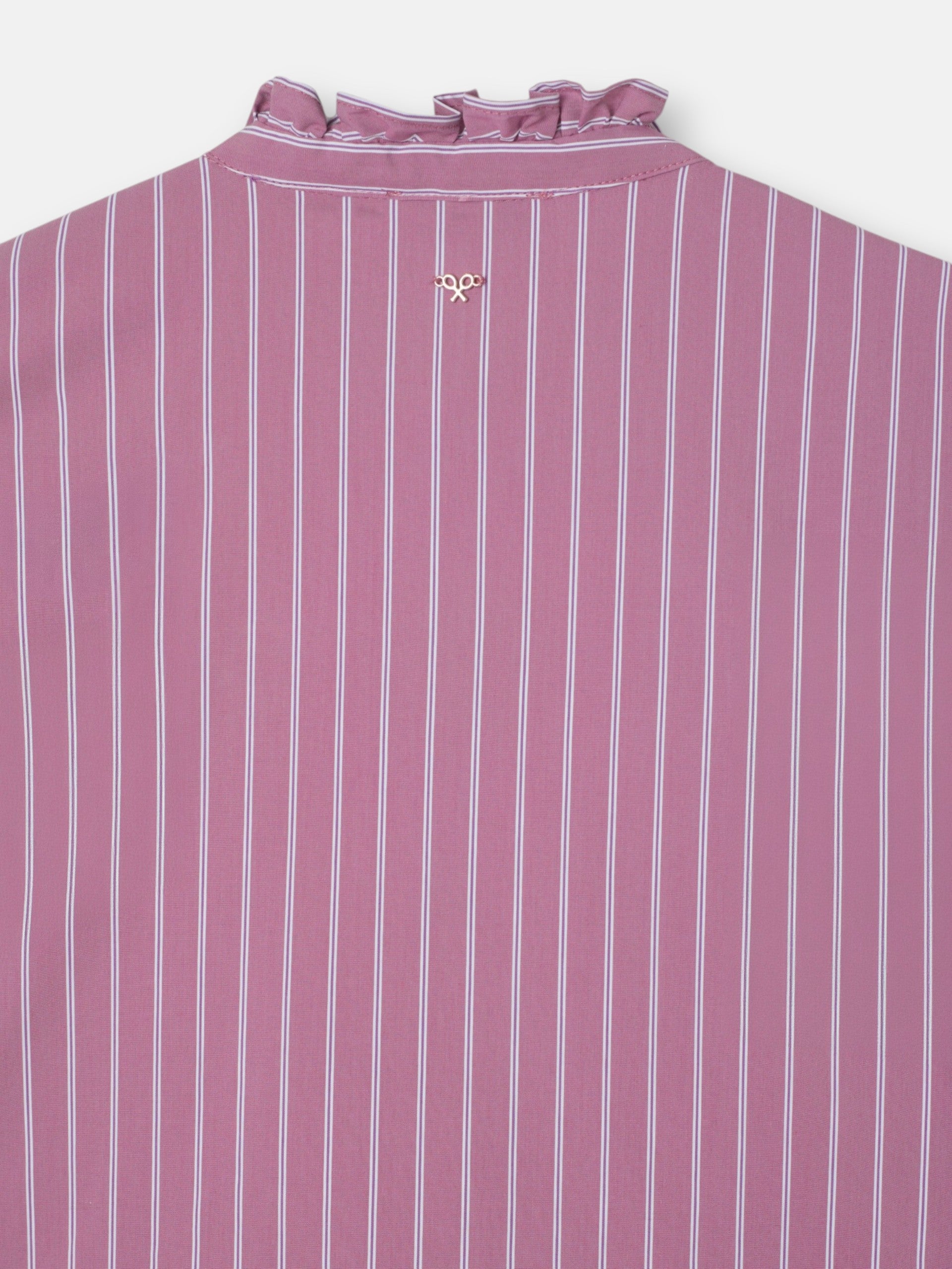 Camisa cuello alto lazos rayas rosa