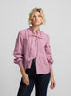 Camisa cuello alto lazos rayas rosa