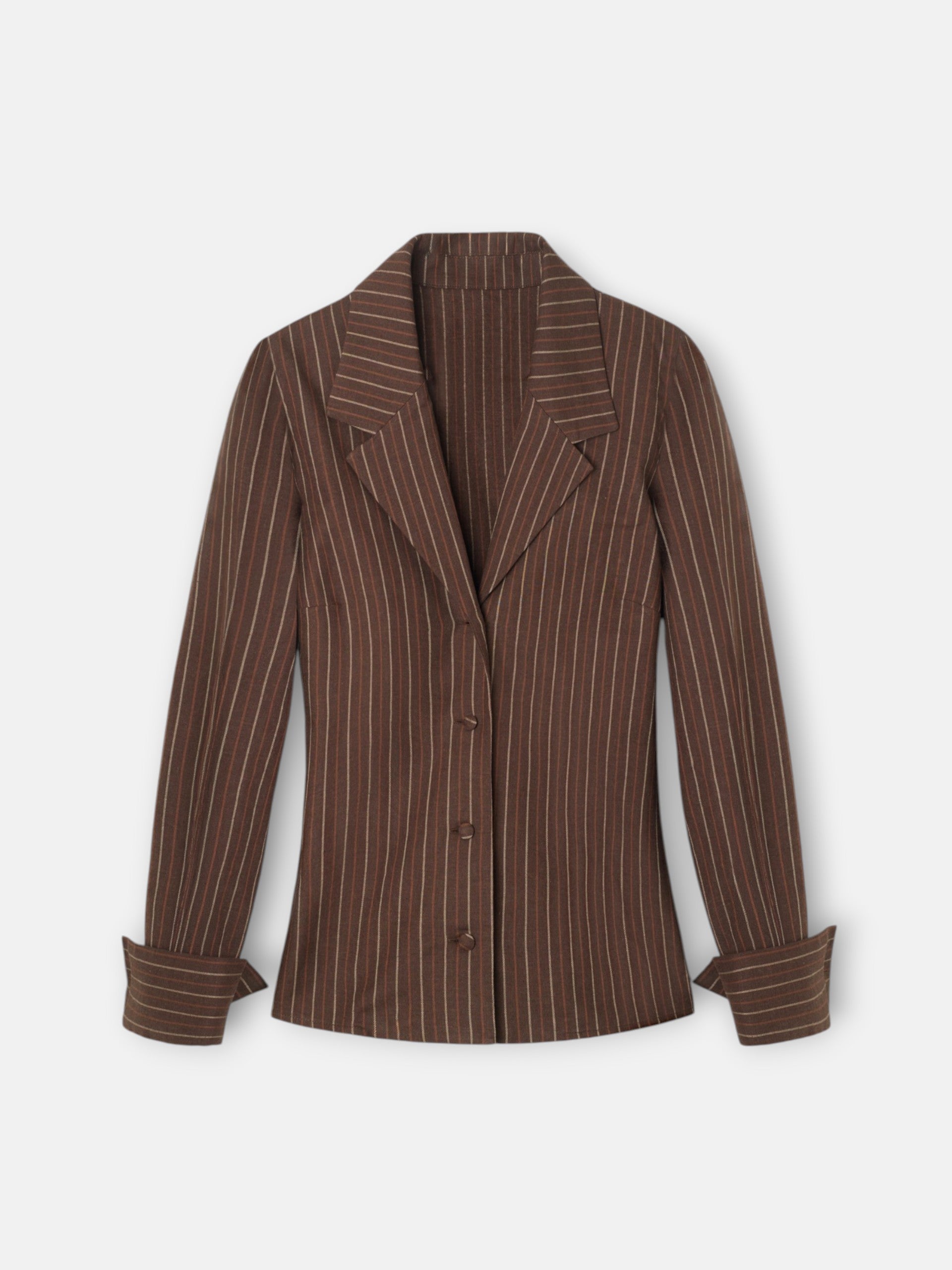 Blusa cuello solapas rayas marron