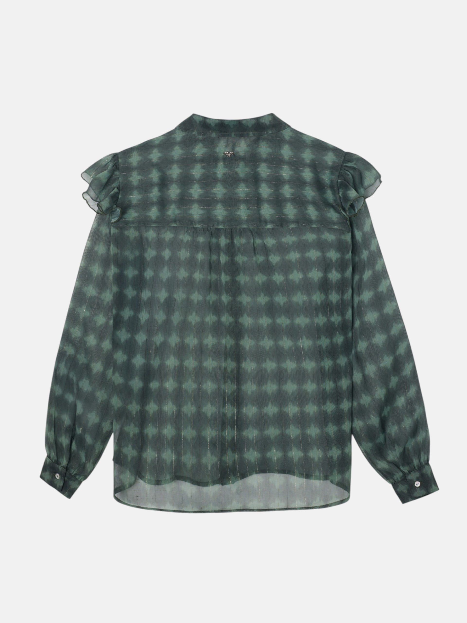 Blusa volantes estampado etnico verde