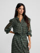 Green ethnic print ruffle blouse