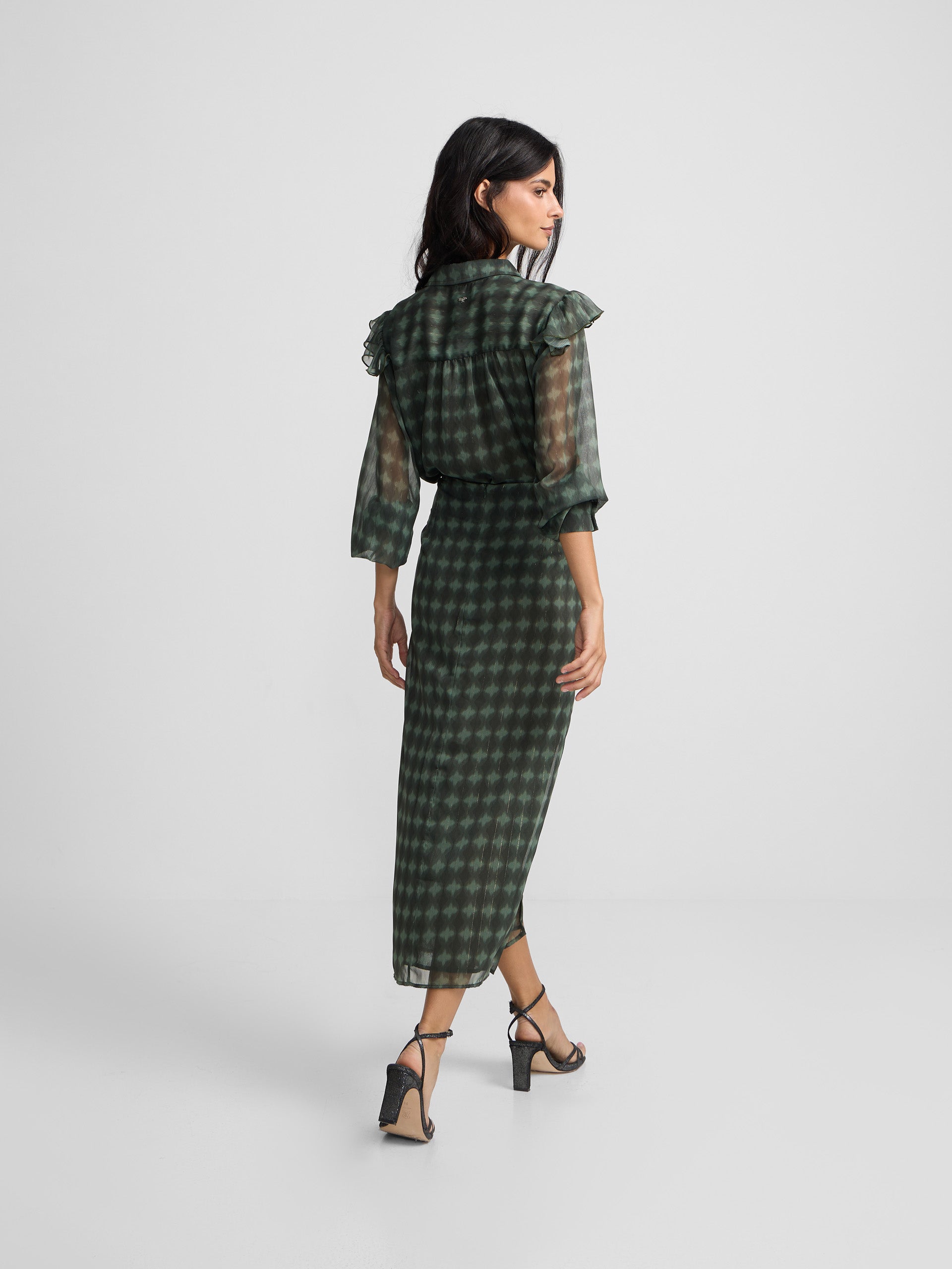 Falda midi nudo estampado etnico verde