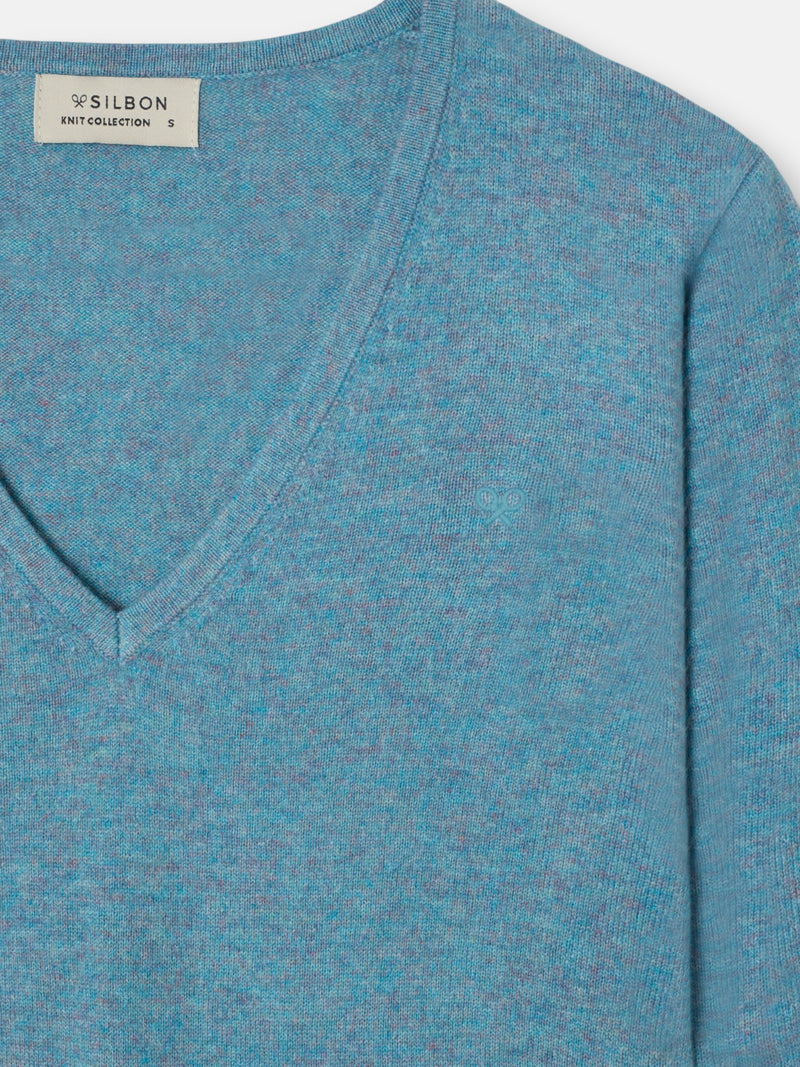 Jersey cuello pico verde agua