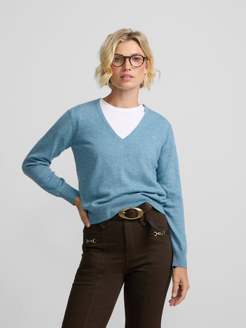 Jersey cuello pico verde agua