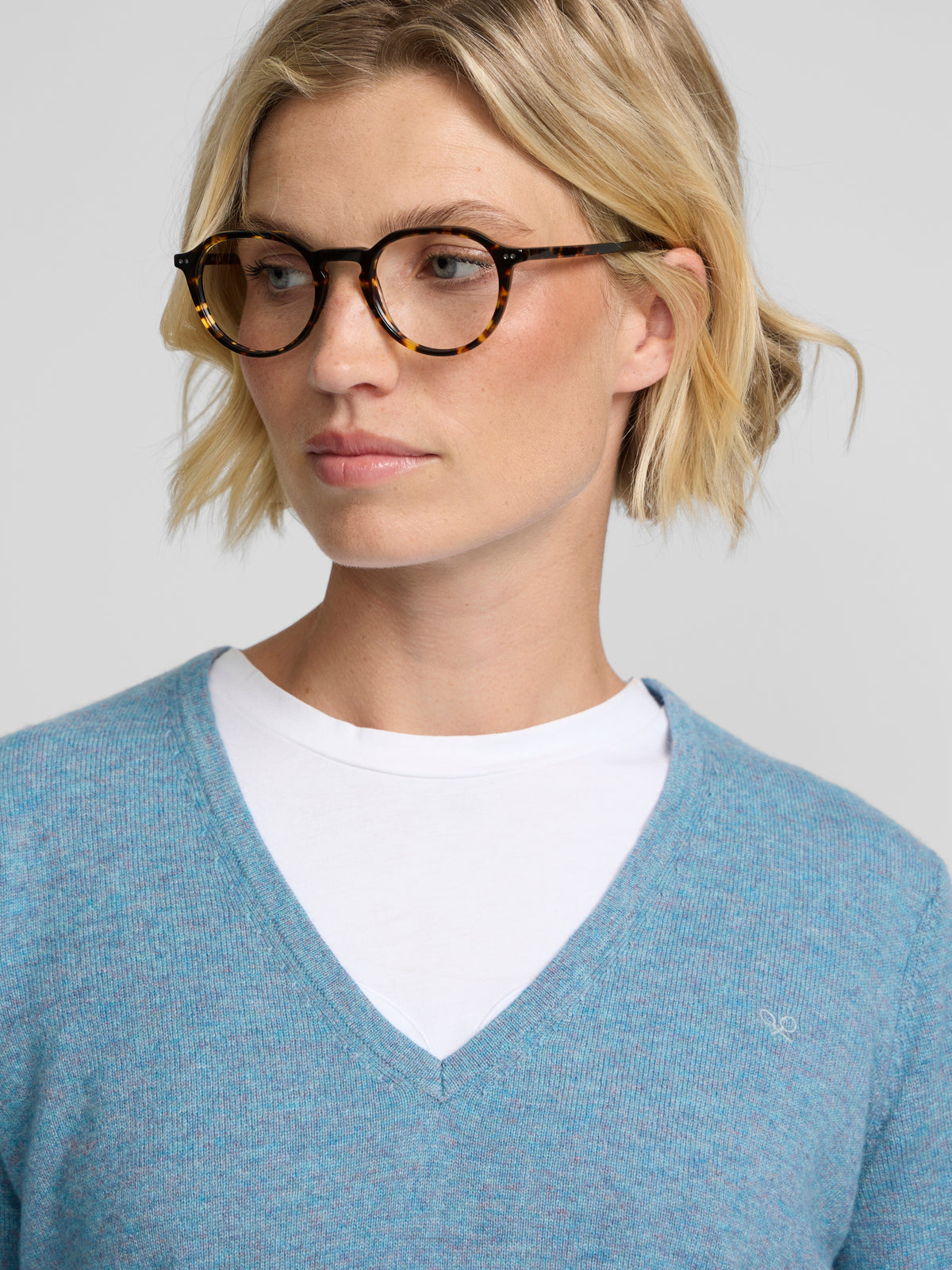 Camisola de decote em V verde água