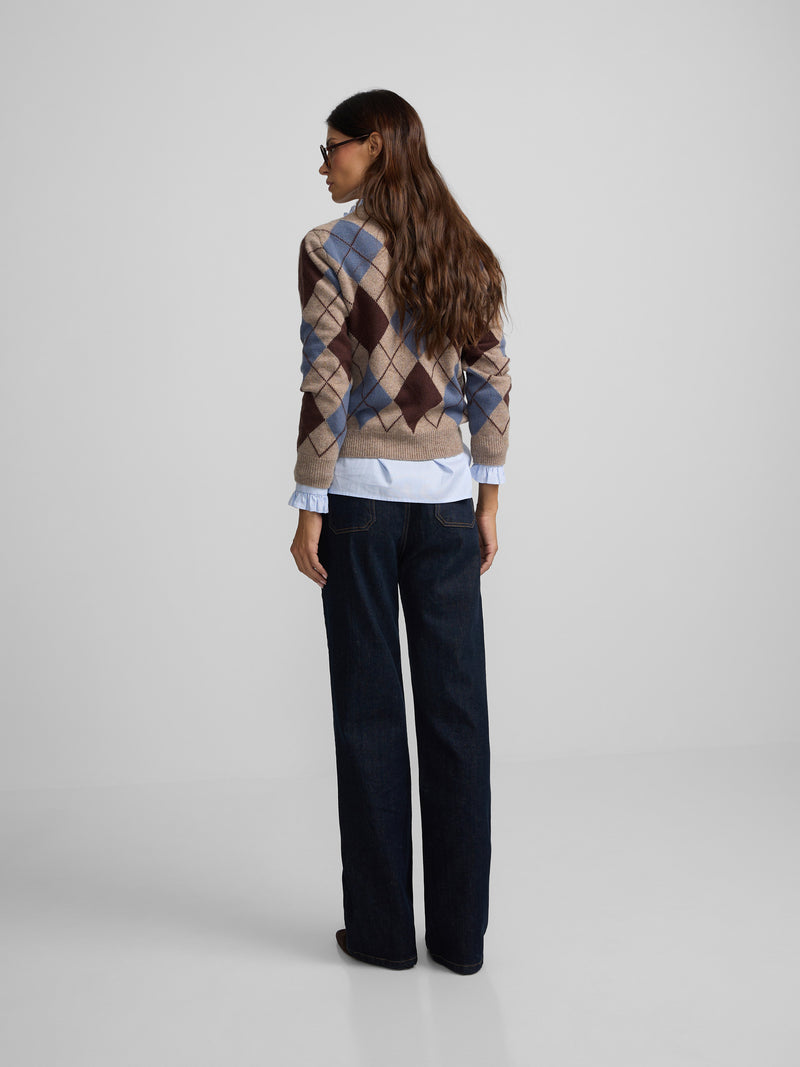 Jersey cuello pico rombos azul y marron