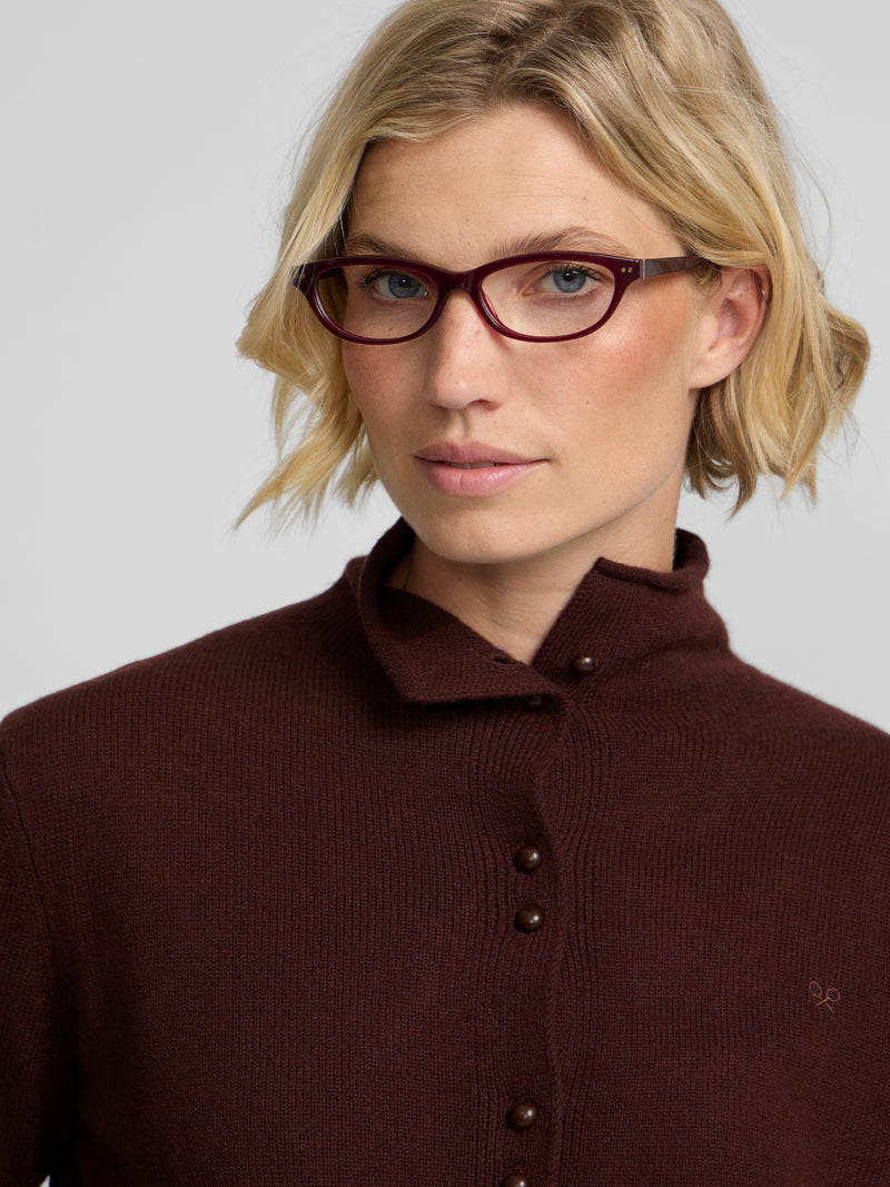 Brown high-neck cardigan