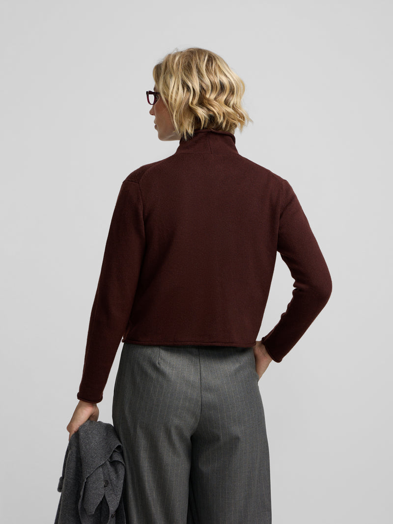Brown high-neck cardigan