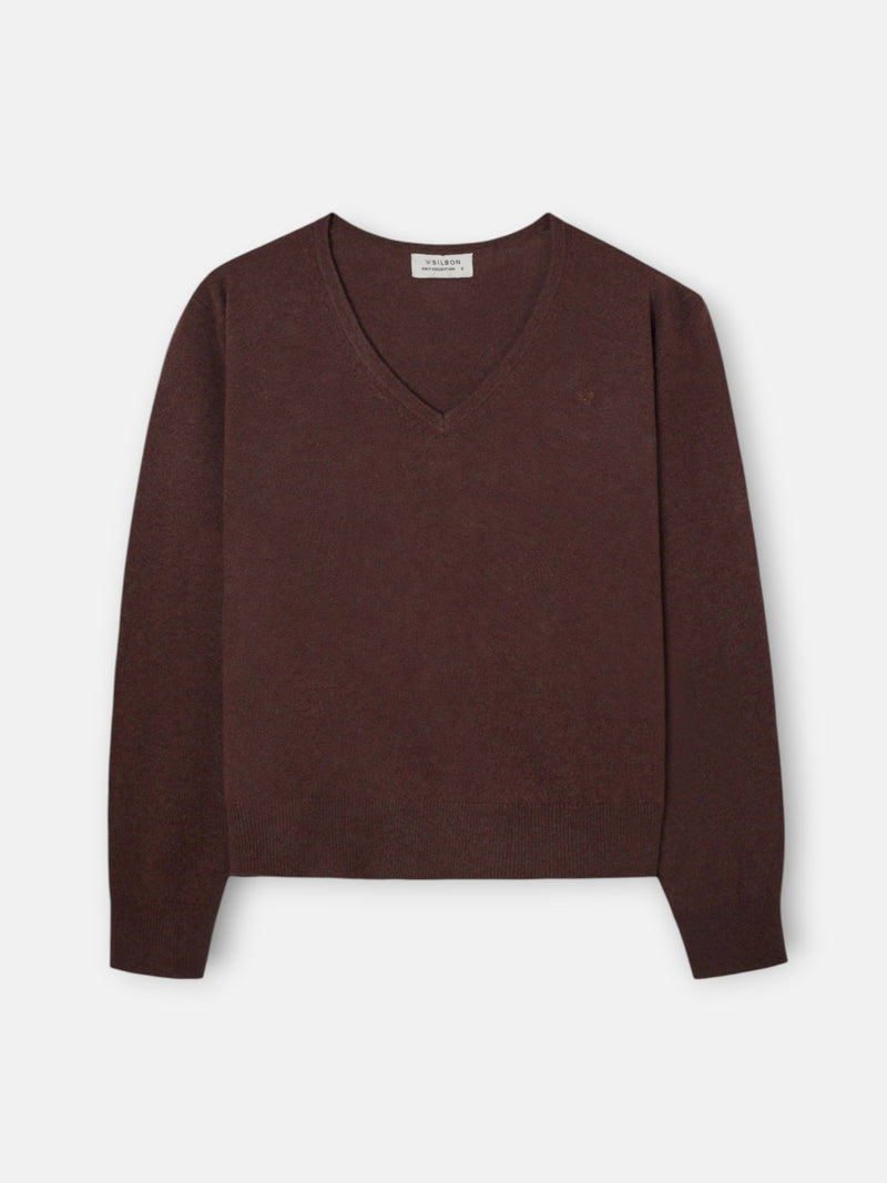 Brown V-neck sweater