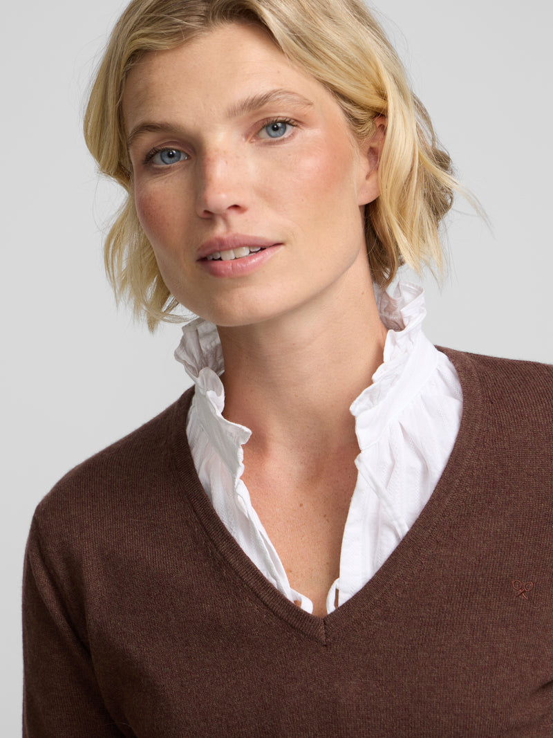 Brown V-neck sweater