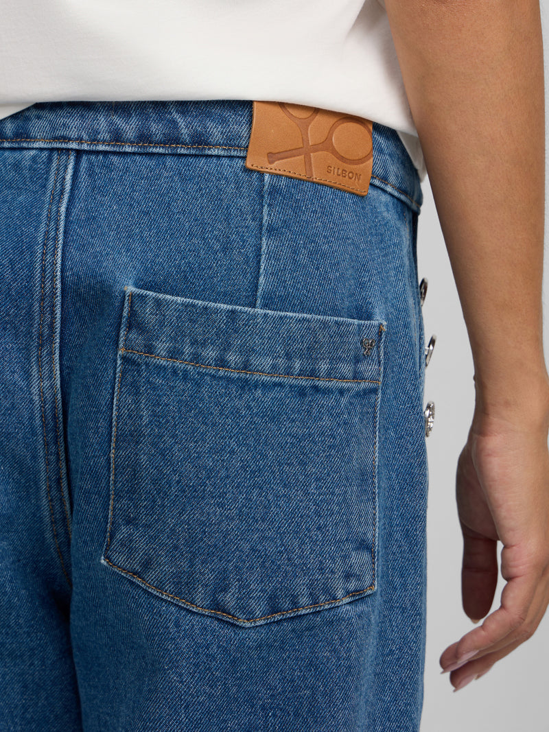 Calças culotte marinheiro denim azul