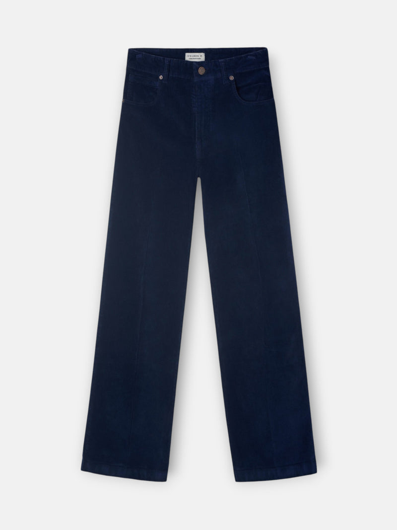 Pantalon large en velours côtelé bleu marine
