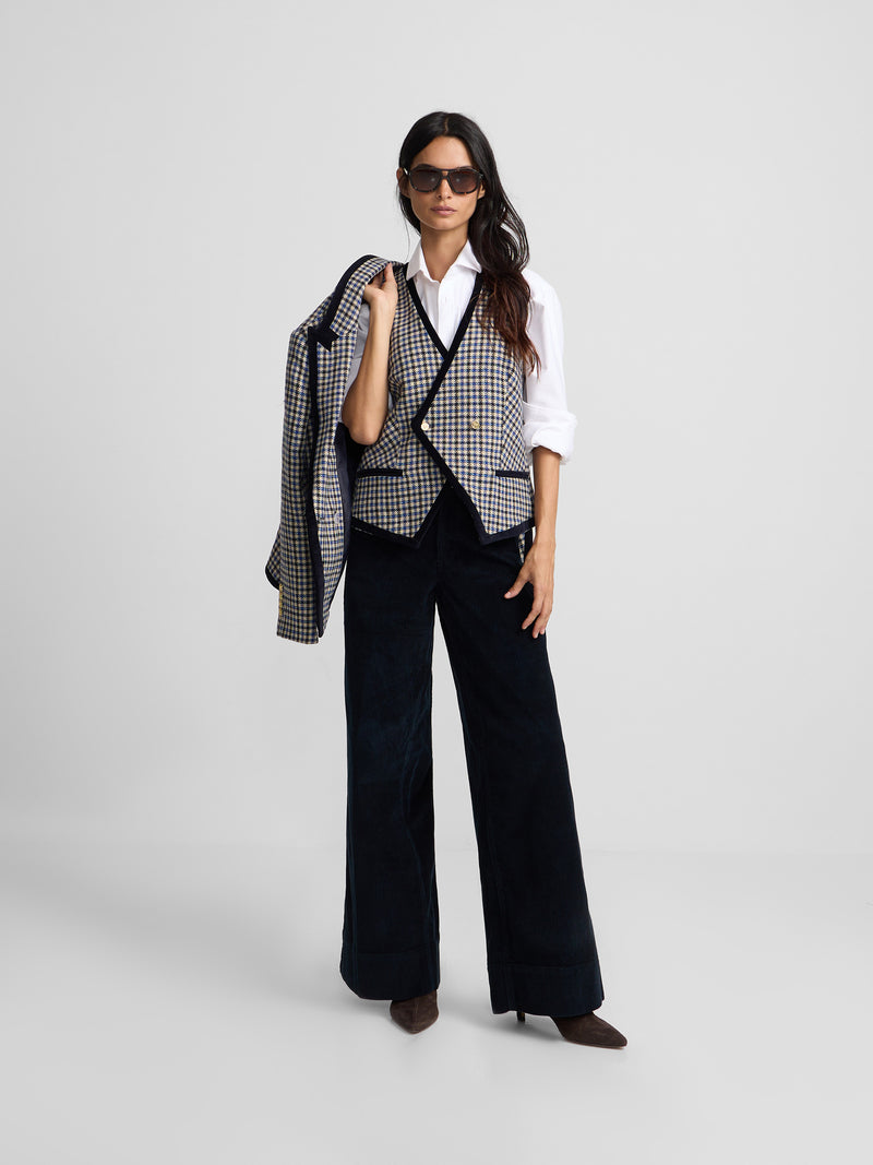 Pantalon large en velours côtelé bleu marine