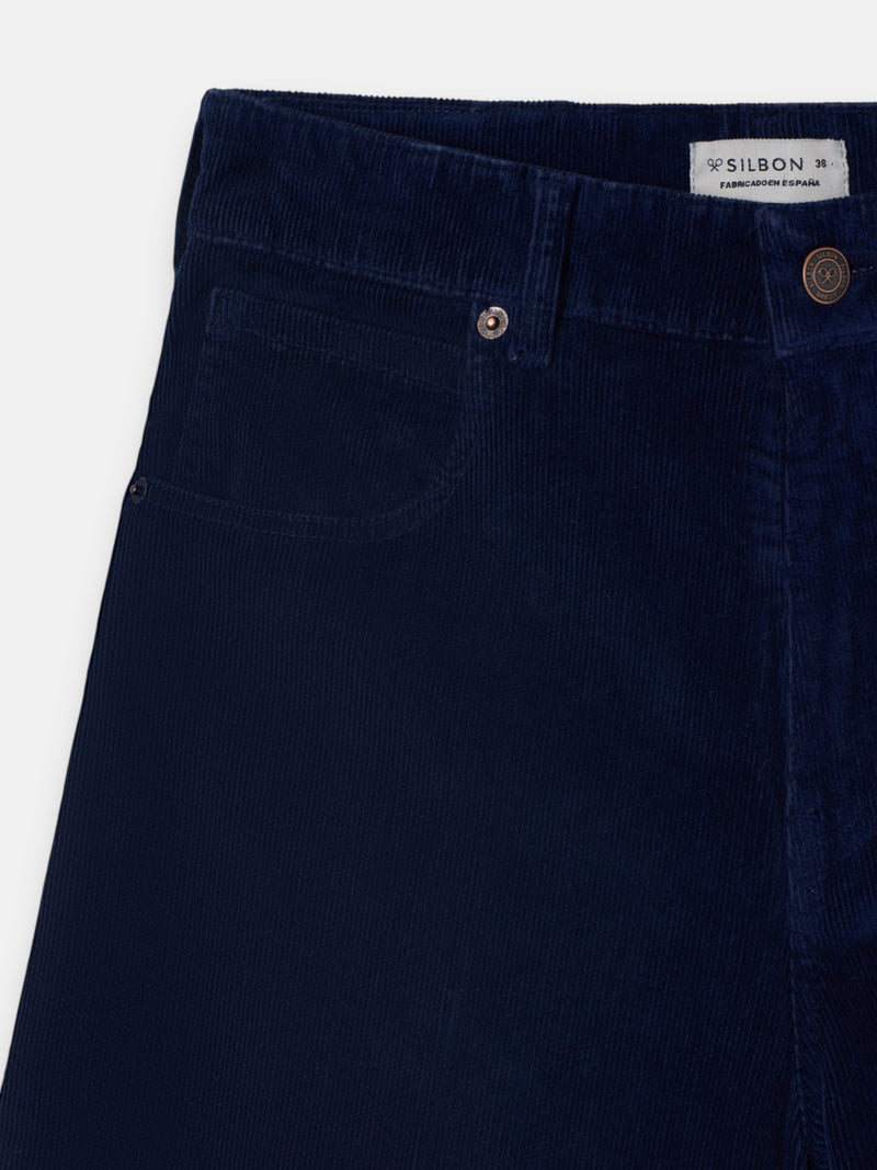 Pantalon large en velours côtelé bleu marine