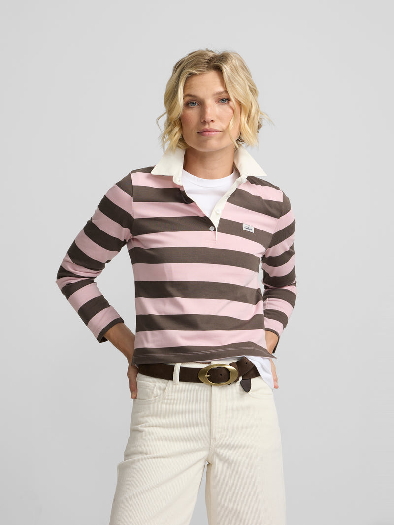 Polo woman manga larga rayas rosa y marron
