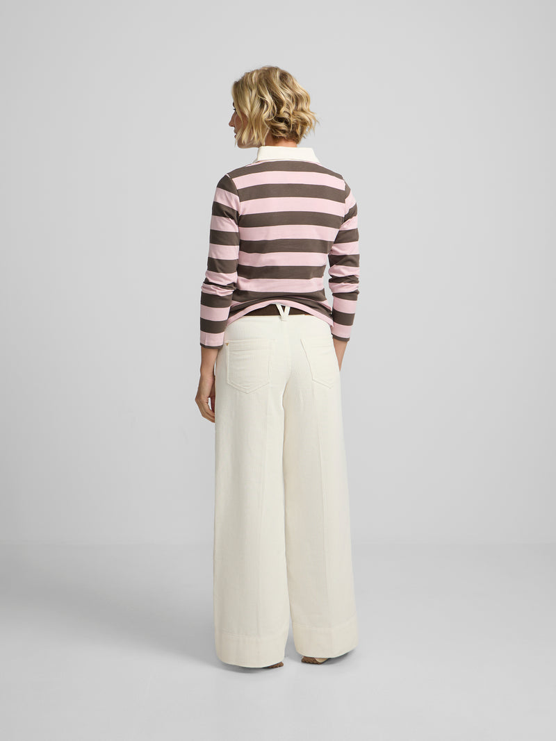 Polo woman manga larga rayas rosa y marron