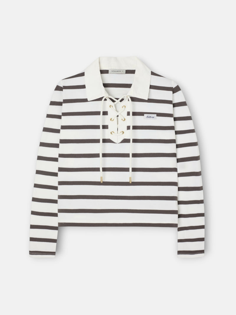Polo woman manga larga rayas crudo