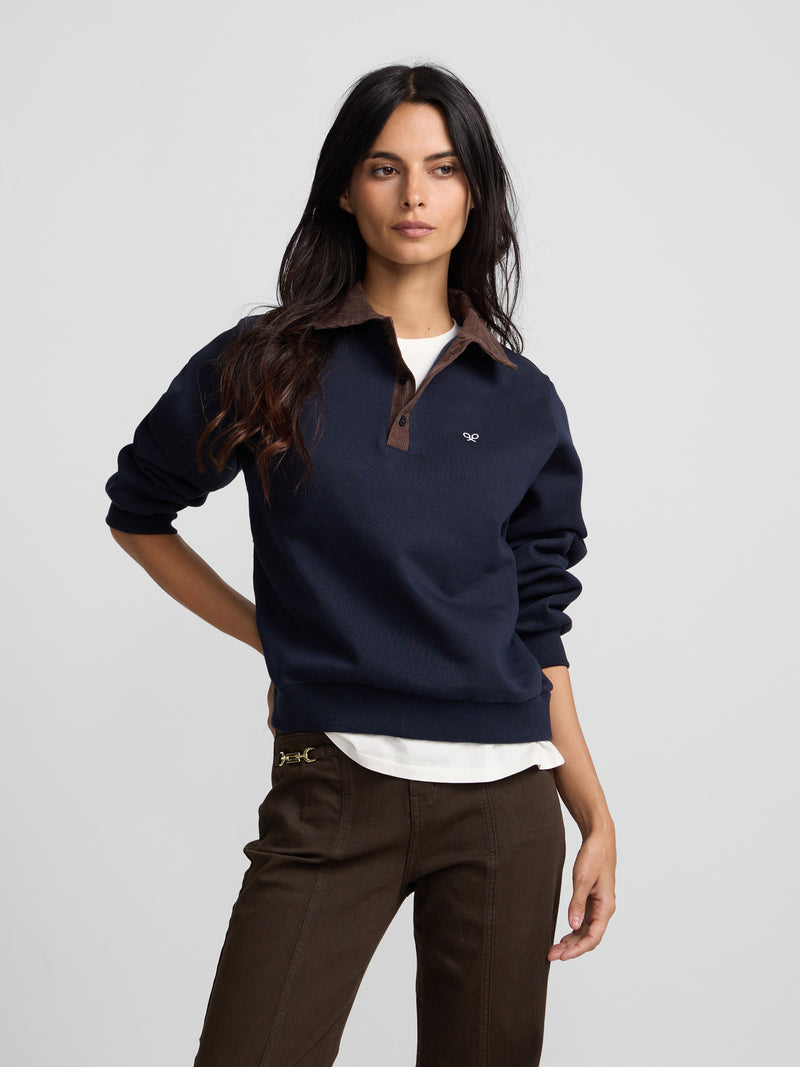 Sudadera woman cuello polo pana azul marino