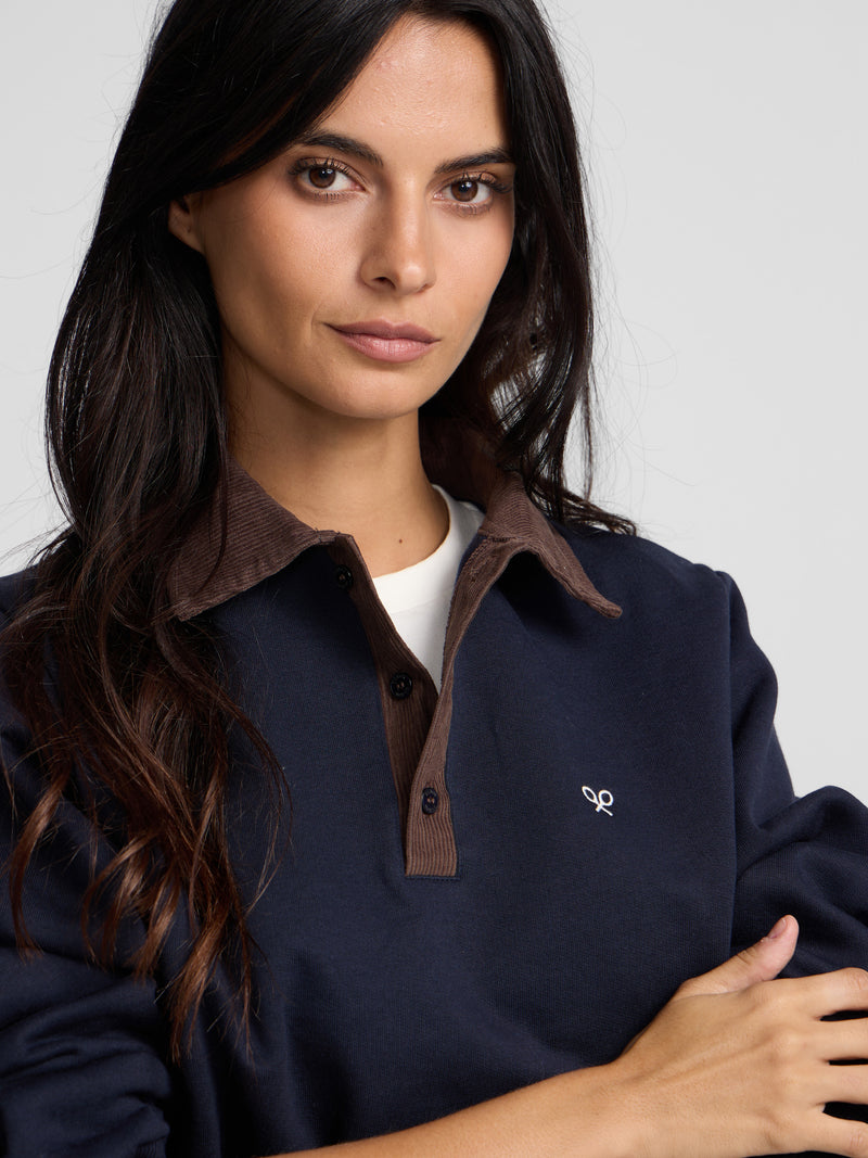Sudadera woman cuello polo pana azul marino