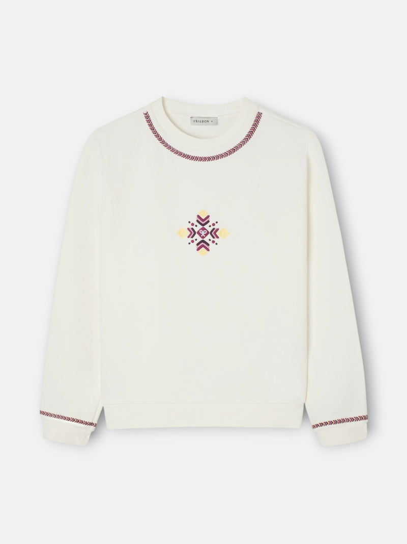 Sudadera woman bordado etnico crudo