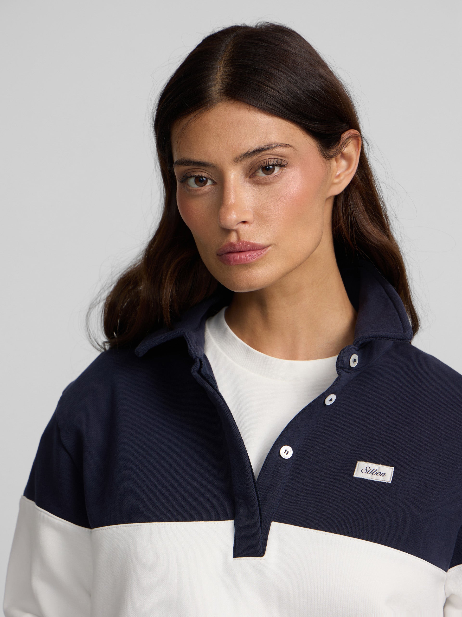 Sudadera woman cuello polo rayas azul marino