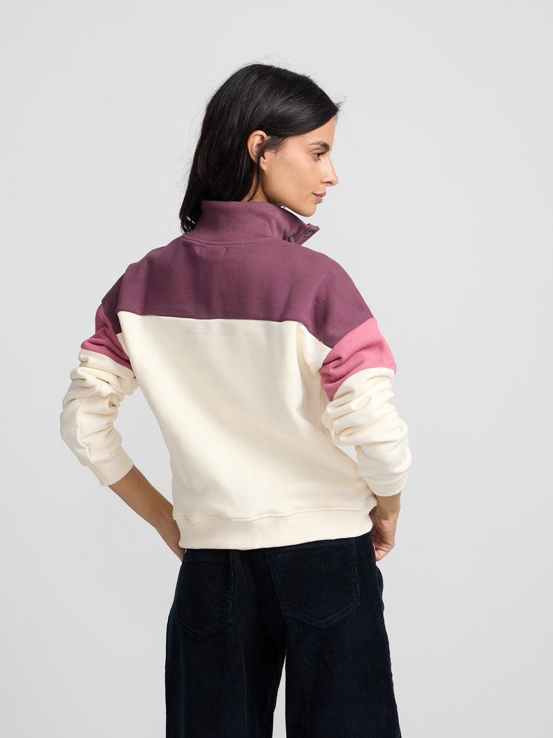 Sudadera woman tricolor cuello botones rosa y crudo