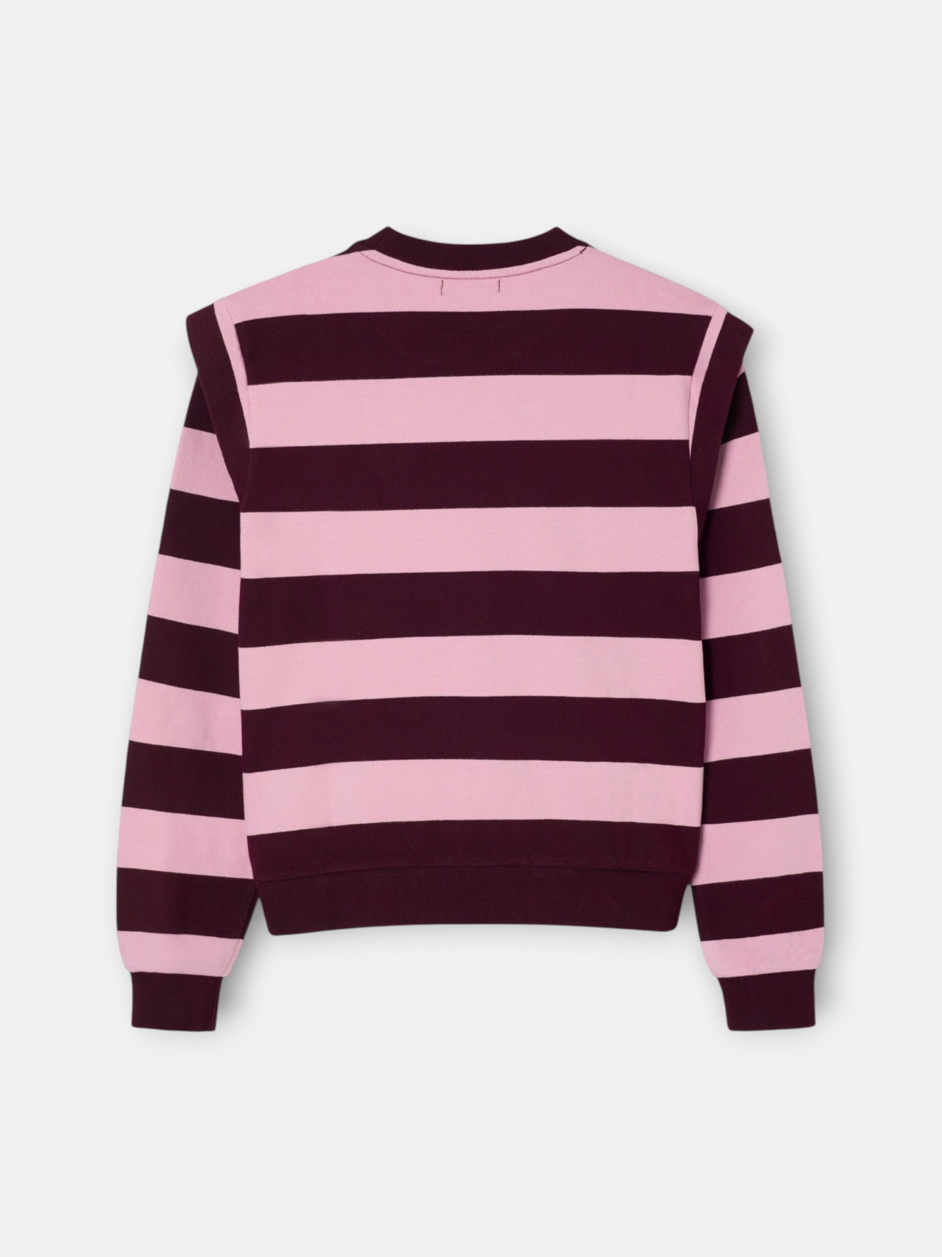 Sudadera hombreras rayas rosa y granate
