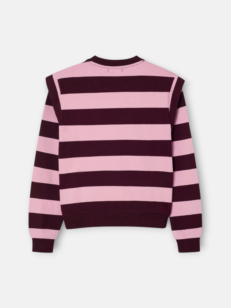 Sudadera hombreras rayas rosa y granate