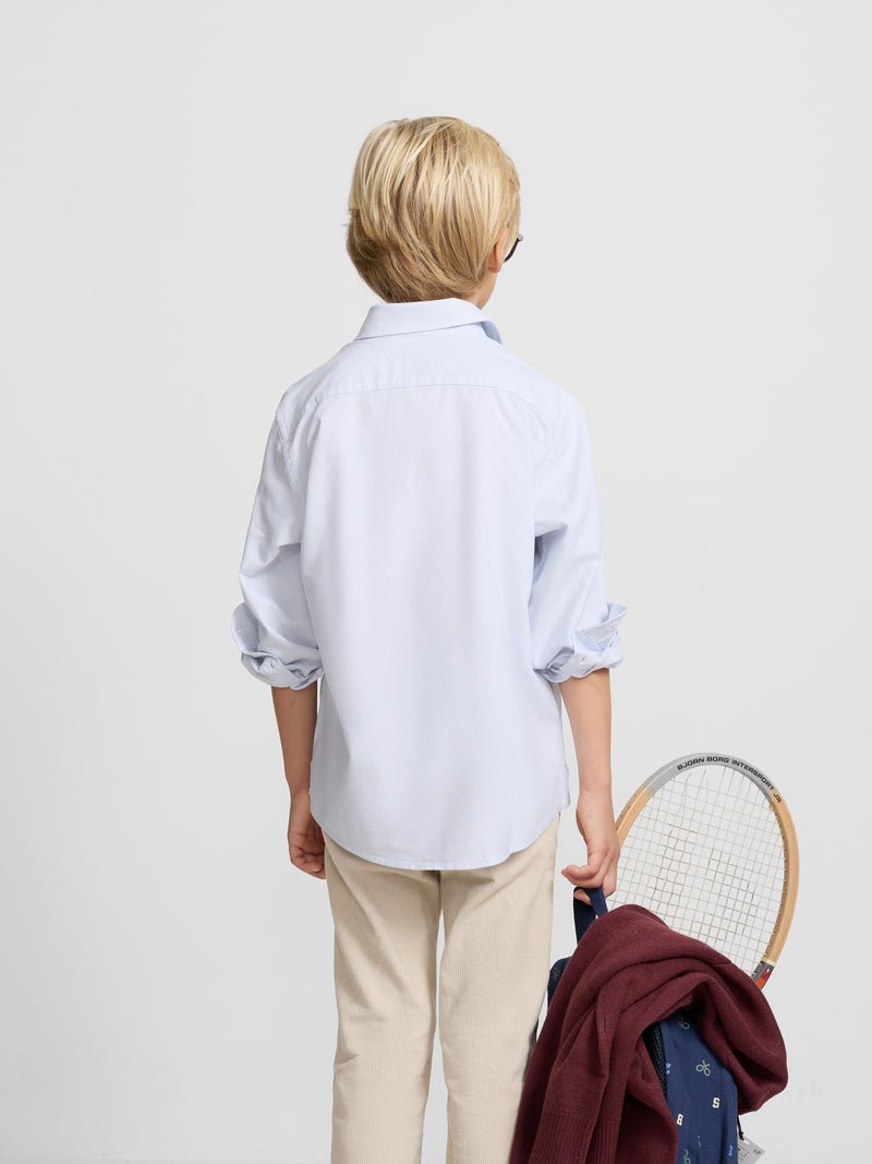 Camisa sport criança oxford mil riscas azul-claro