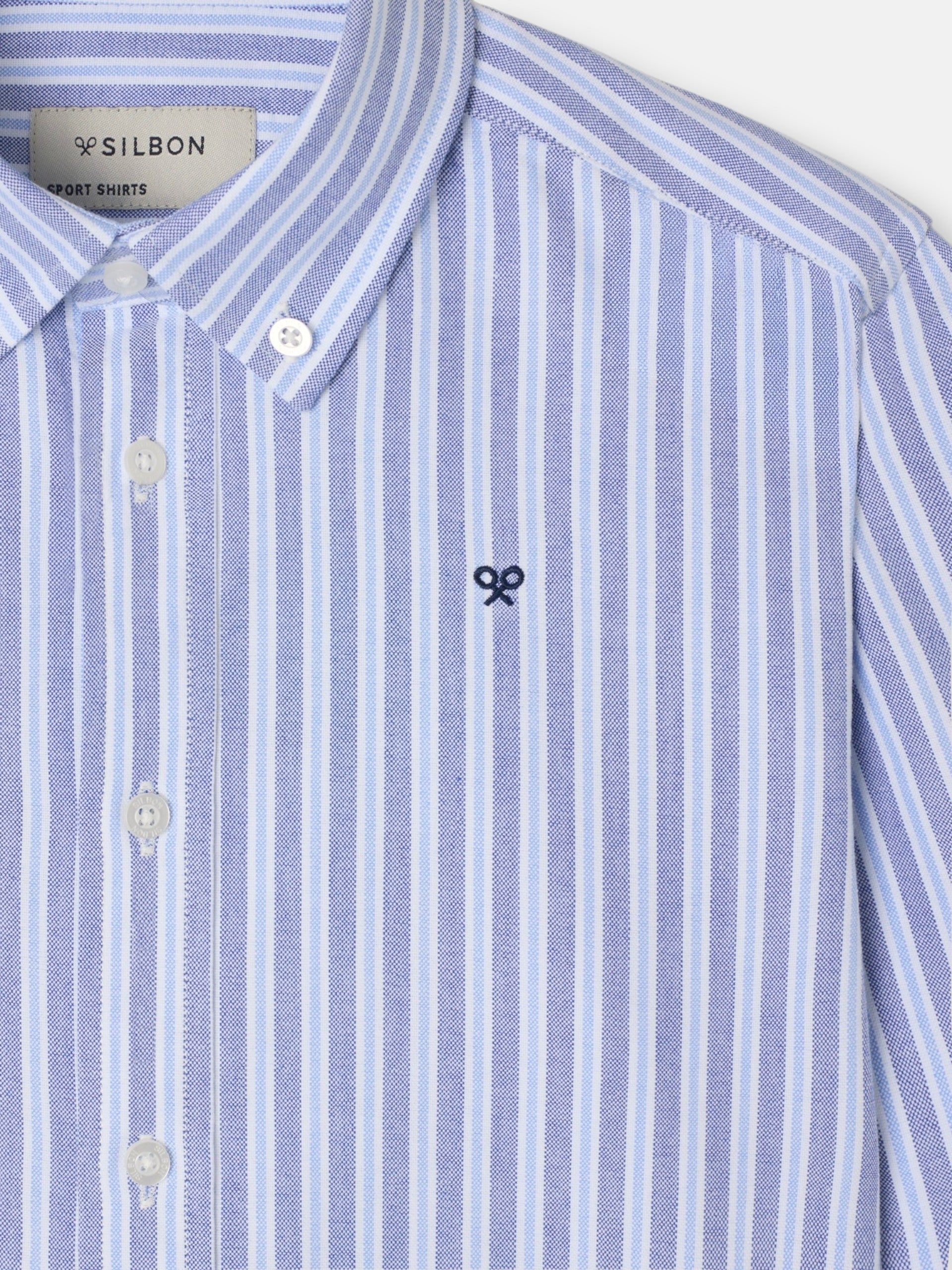 Camisa sport criança oxford risca bicolor azul marinho celeste