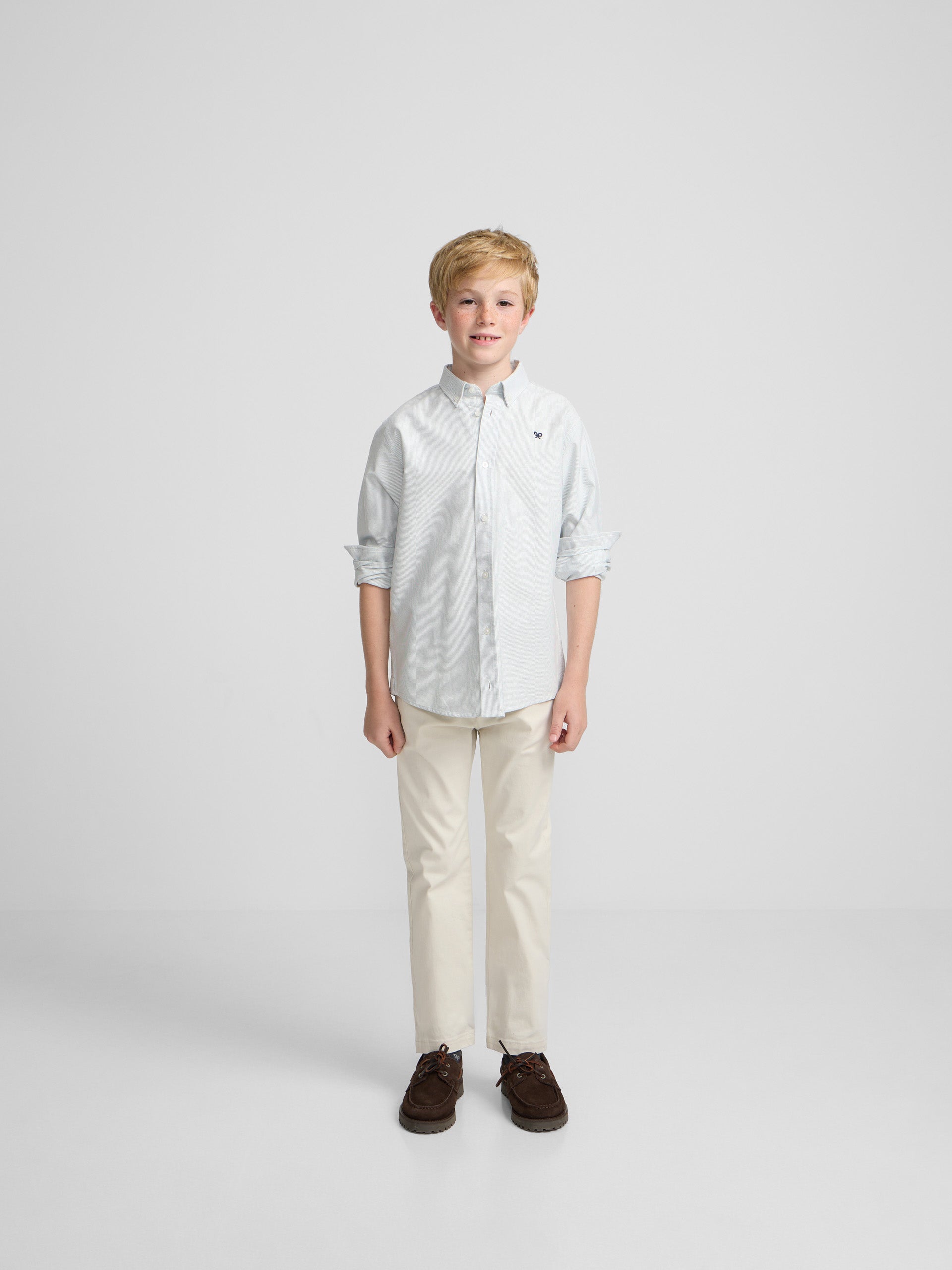 Chemise sport enfant oxford mille rayures vert