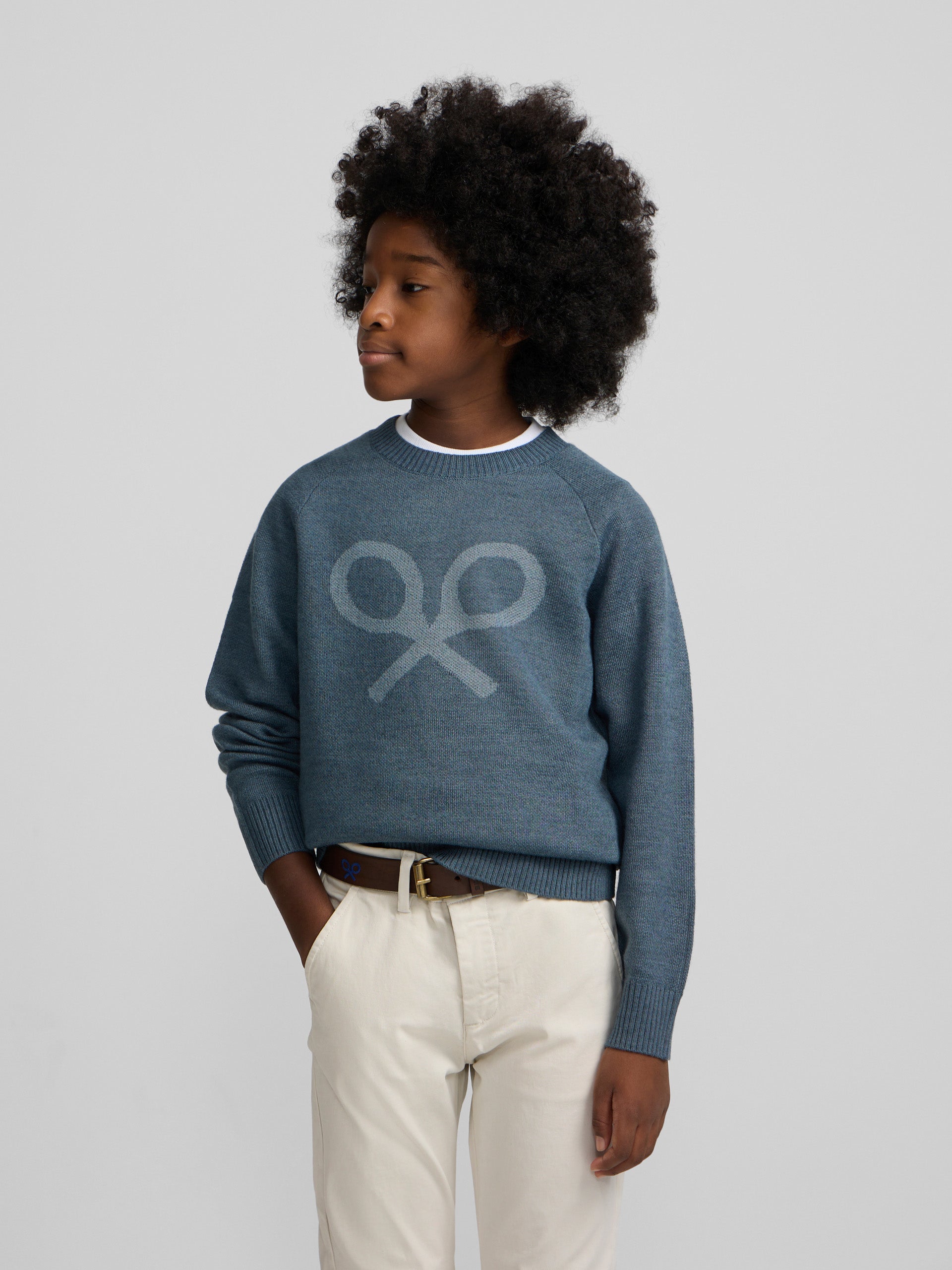 Kids' blue half-zip racket sweater