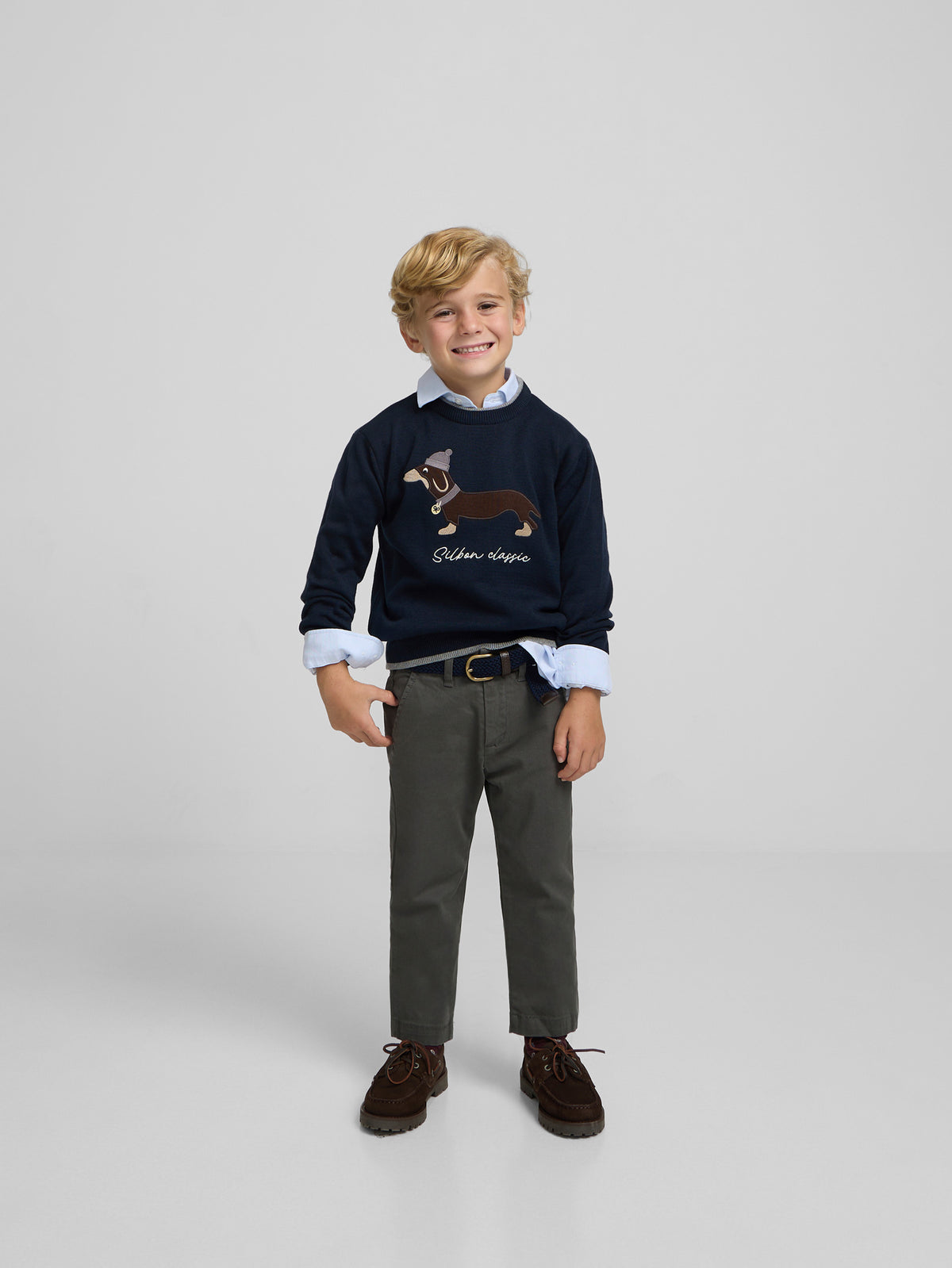 Pull enfant chien marine