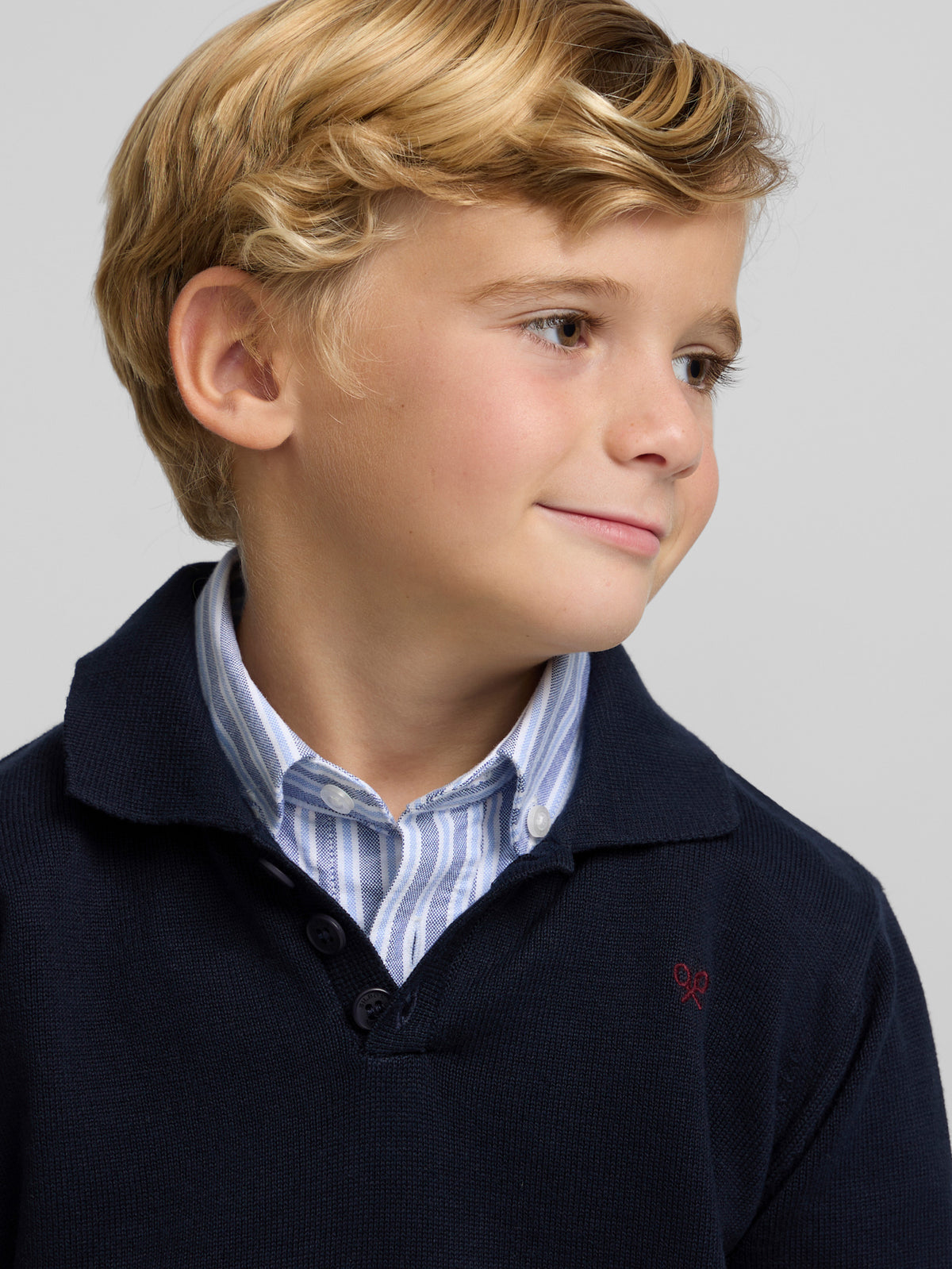 Pull enfant col polo marine
