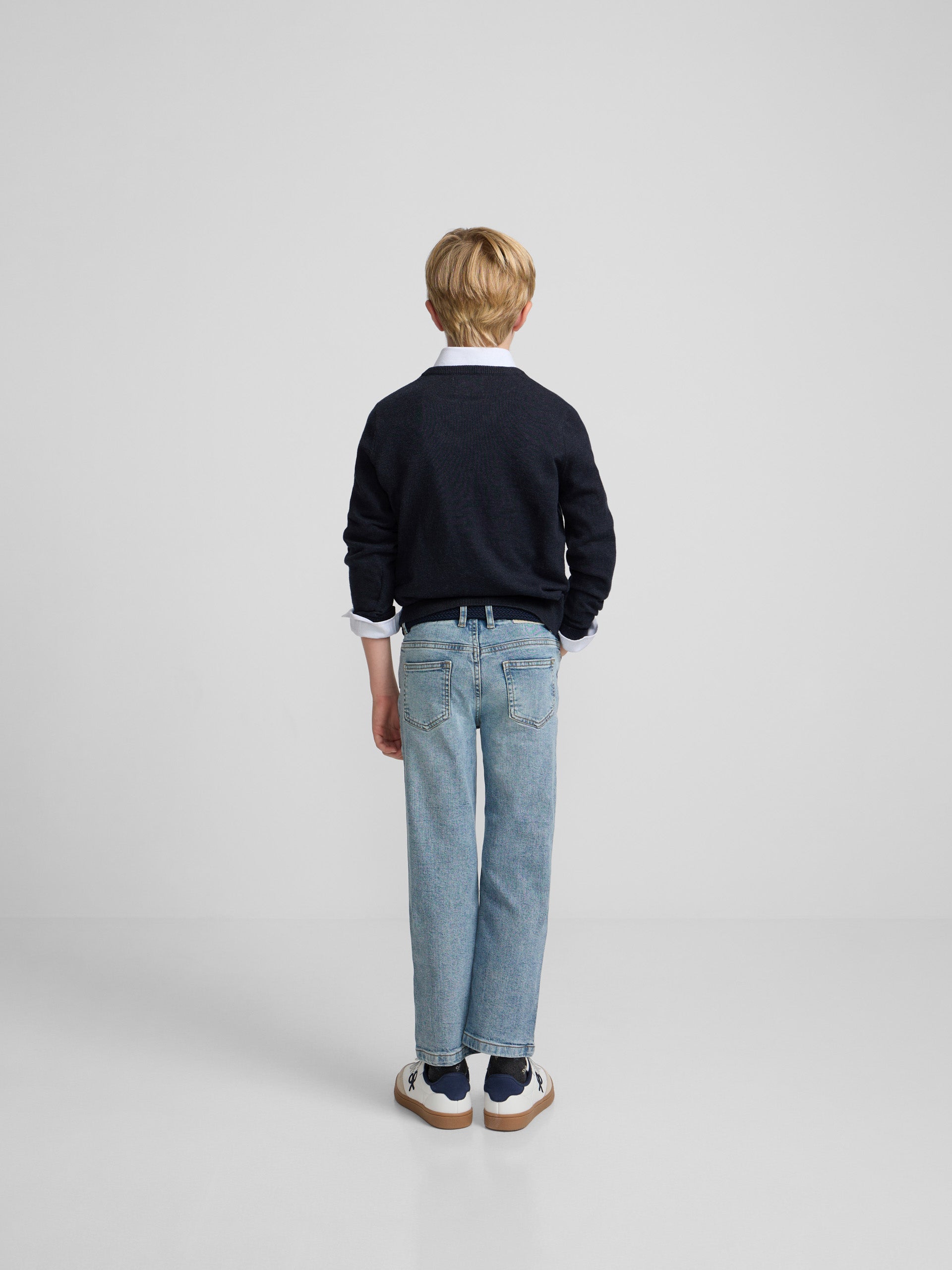 Pull enfant col en V bleu marine