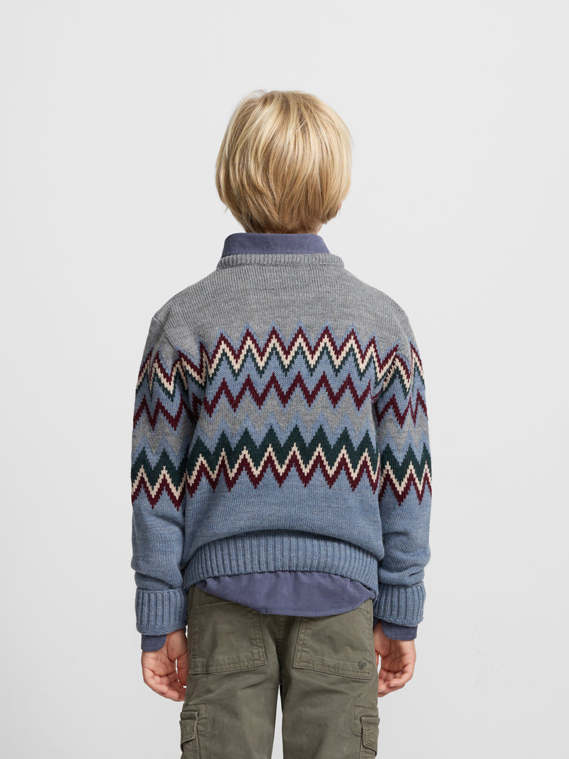 Pull enfant motifs bleu indigo