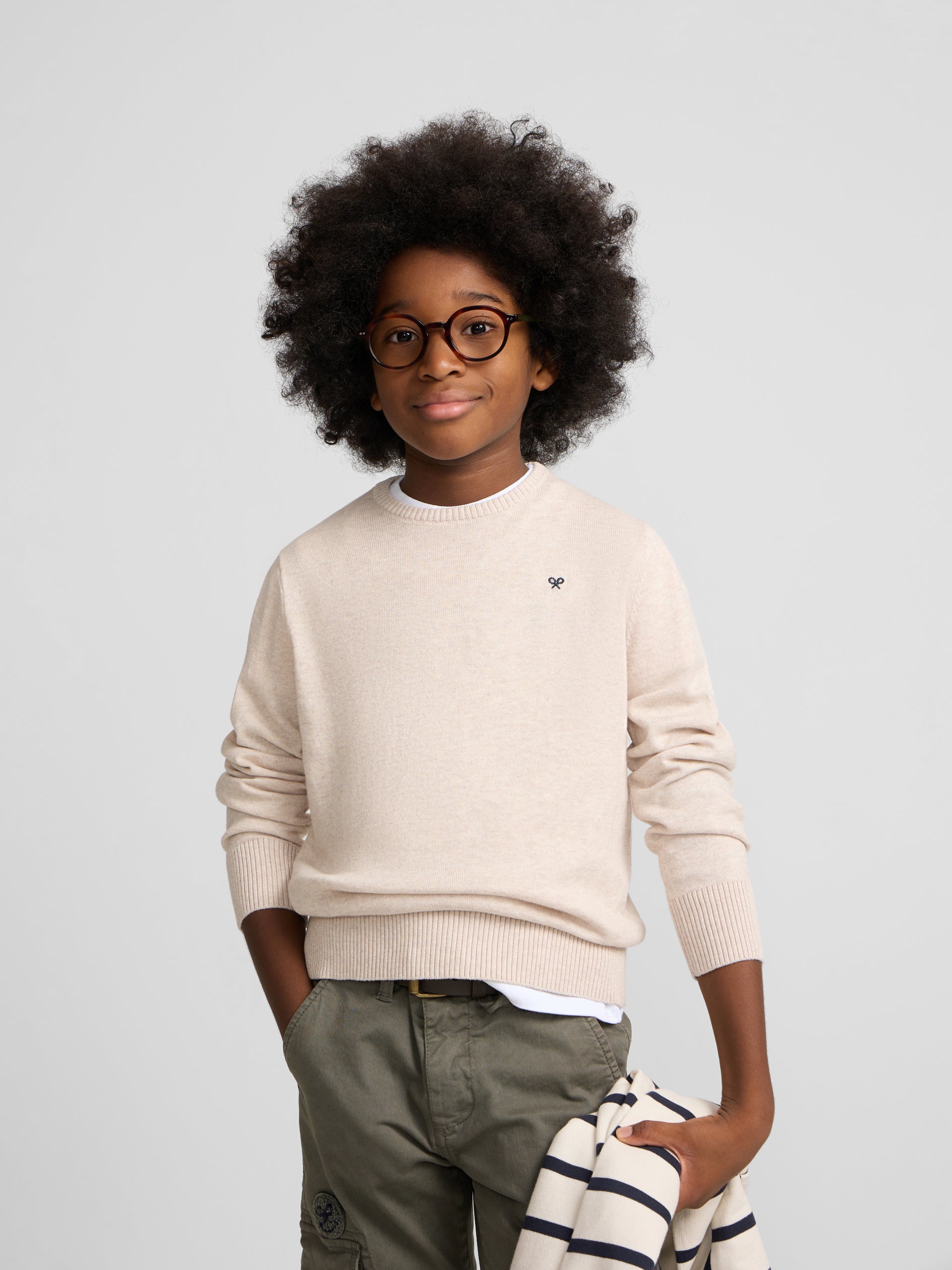 Jersey kids cuello redondo crema
