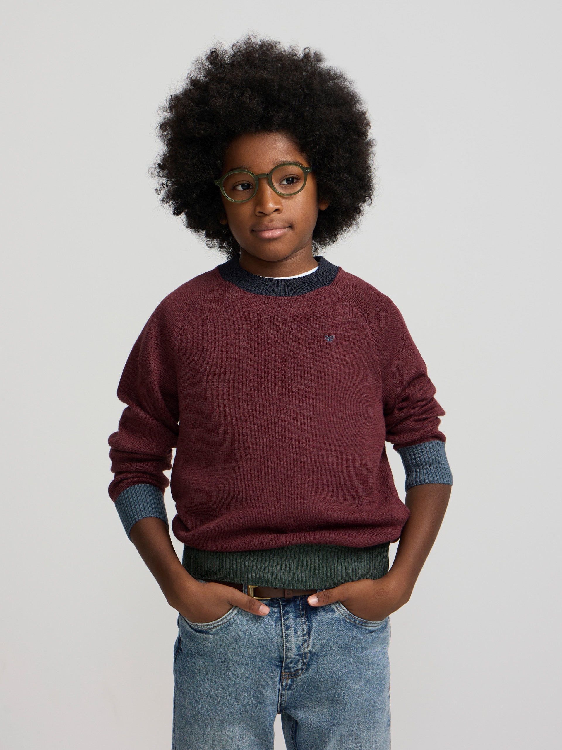 Pull enfant détails couleurs bordeaux