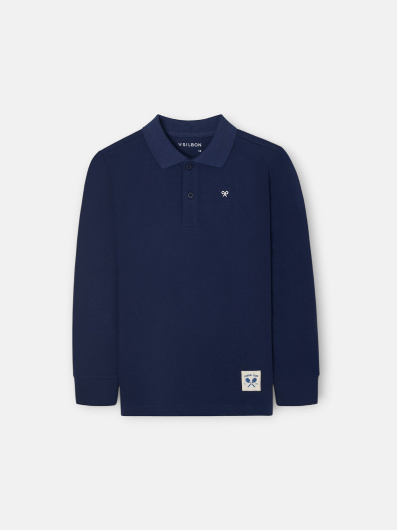 Navy blue patch kids polo