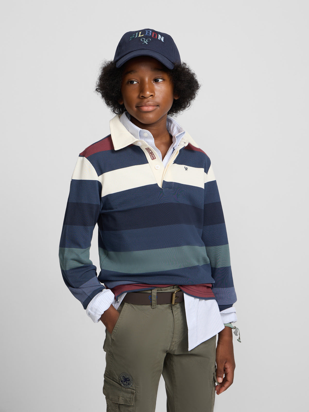 Polo enfant rayé bleu marine multicolore
