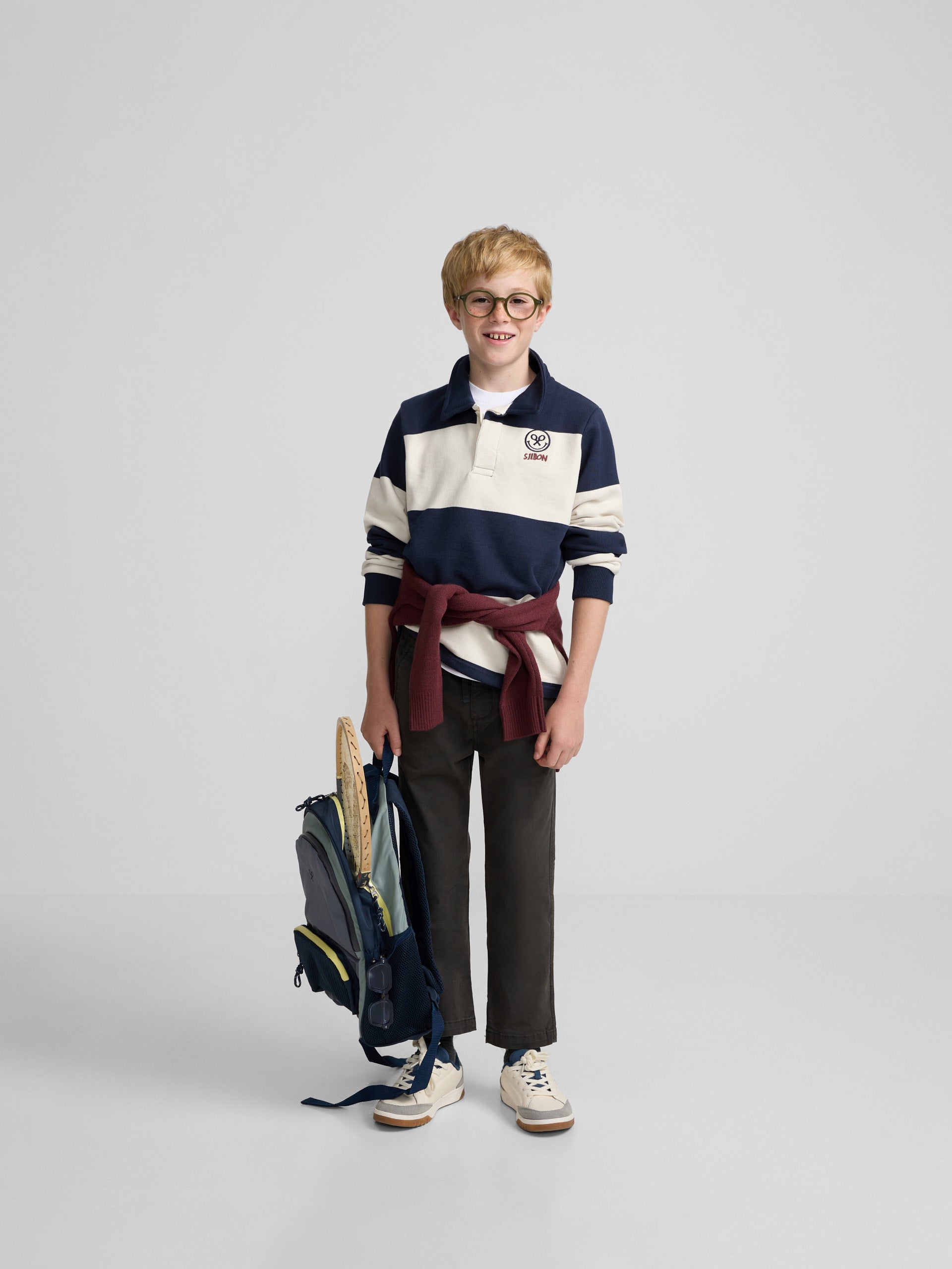 Sweat-shirt enfant col polo rayé smile bleu marine