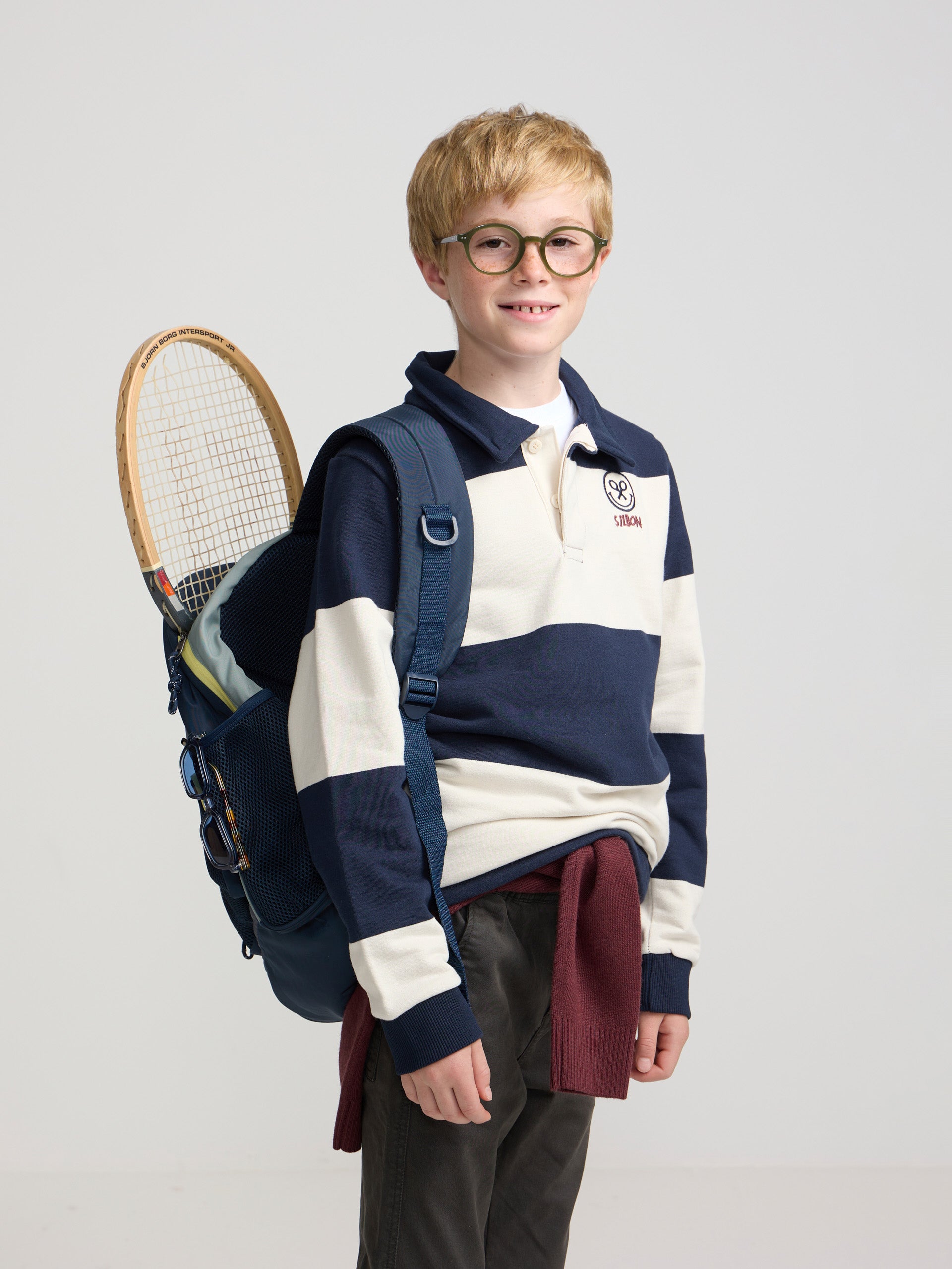 Sweat-shirt enfant col polo rayé smile bleu marine