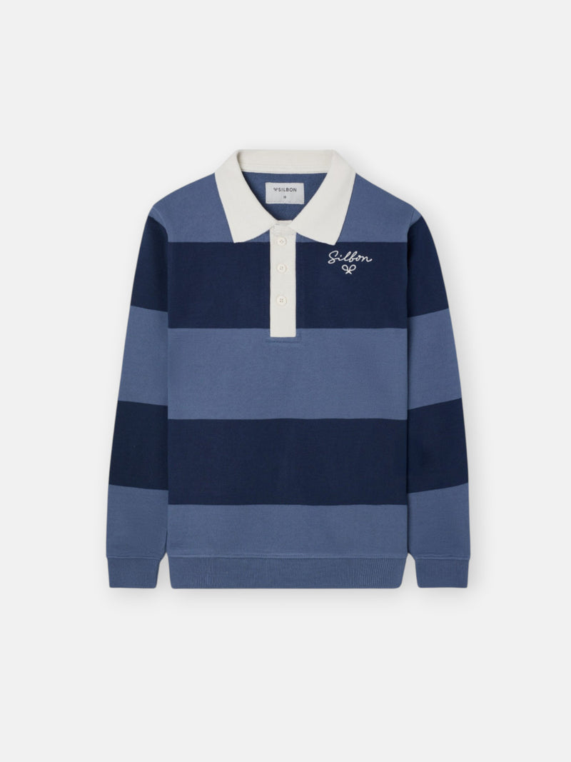 Sudadera kids cuello polo raya ancha azul marino