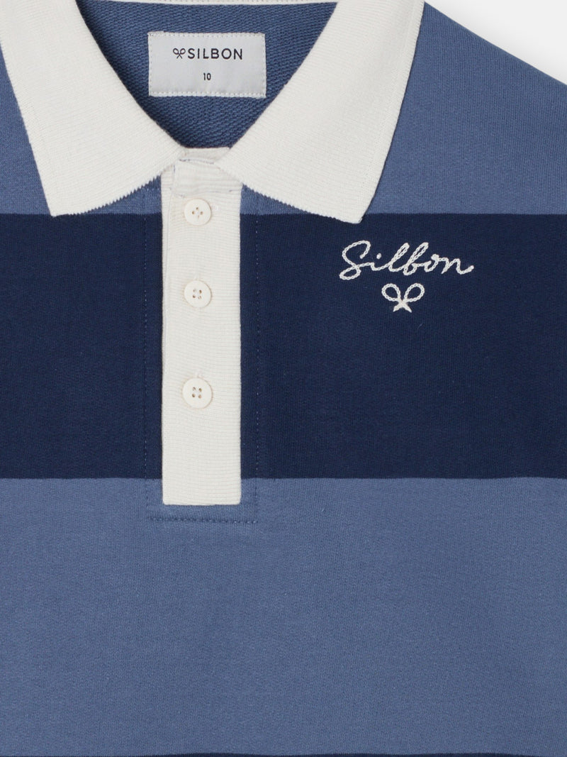 Sudadera kids cuello polo raya ancha azul marino