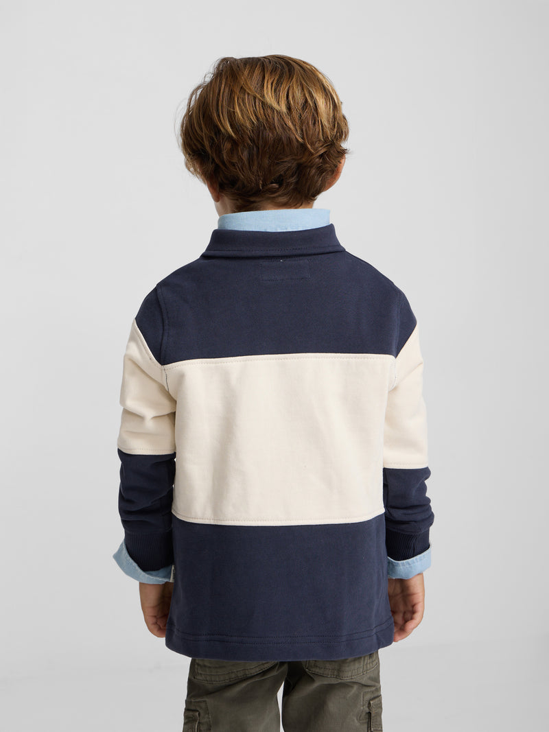 Sudadera kids cuello polo bloque azul marino