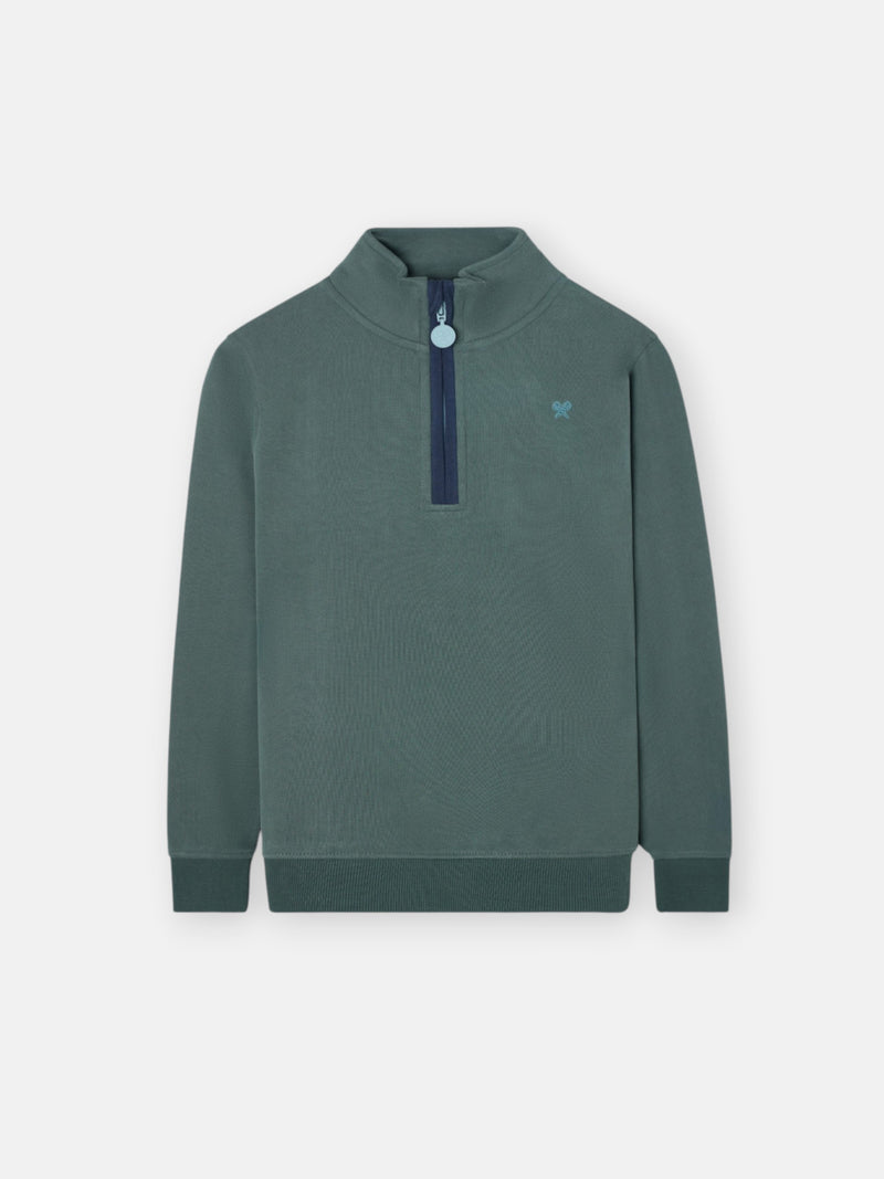 Kids half-zip sweatshirt smile dark green