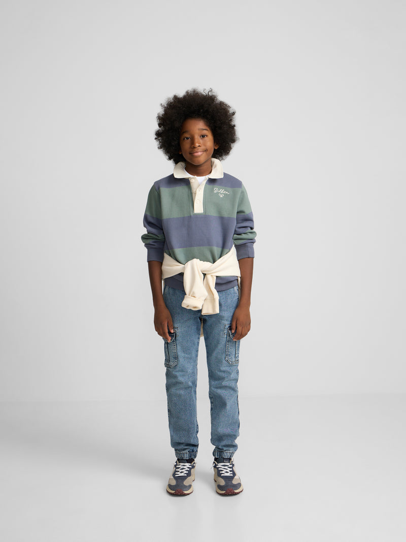 Sudadera kids cuello polo raya ancha verde oscuro